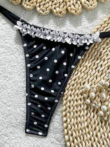 Swim Mod Women's 2pcs Polka Dot Print Bikini Set, Sexy Sweet Romantic Beach Party Swimsuit For Spring/Summer - Black - View 6