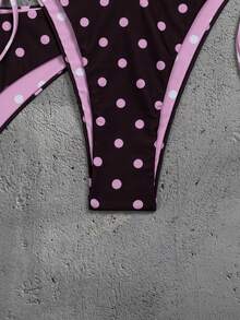 Swim Mod Women's Summer Beach 2 Pieces Polka Dot Random Print Tie Strap Triangle Cup Matching Reversible Triangle Bottoms Sexy Bikini Set - Multicolor - View 4