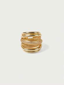 Glisma 18K镀金单件金属戒指，夏季、海滩、派对、舞会、镶钻开口戒指，奢华派对、休闲、音乐会/节日、夜店、假日、度假、露营、Y2K/送给妈妈/女士/女孩/节日/假日/度假/老钱/西方珠宝，老钱，宝石，服装，送给妈妈/女士/女孩/母亲，高级 - 白金 - 查看 1