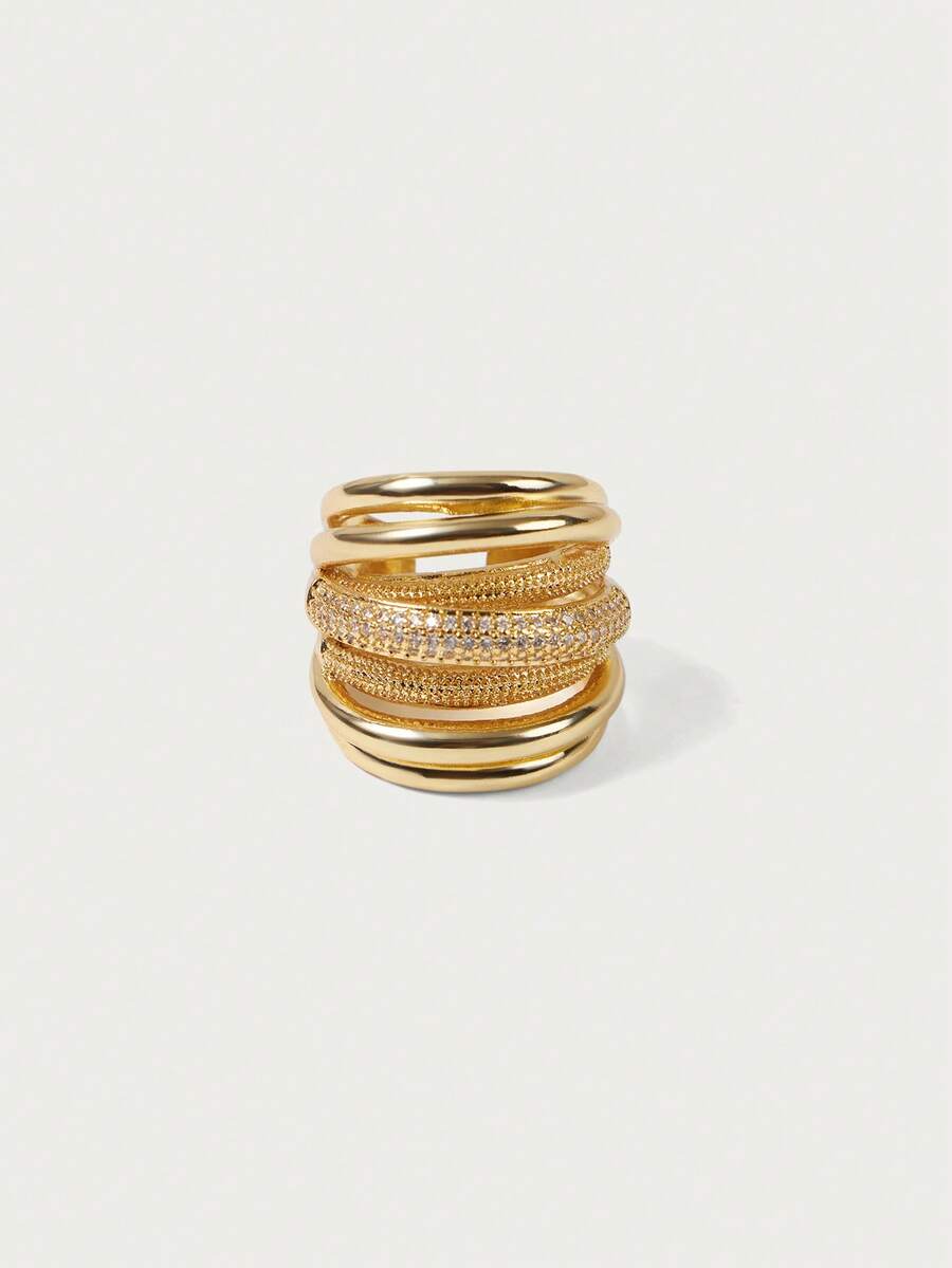 Glisma 18K镀金单件金属戒指，夏季、海滩、派对、舞会、镶钻开口戒指，奢华派对、休闲、音乐会/节日、夜店、假日、度假、露营、Y2K/送给妈妈/女士/女孩/节日/假日/度假/老钱/西方珠宝，老钱，宝石，服装，送给妈妈/女士/女孩/母亲，高级 - 白金 - 查看 1