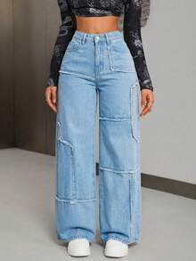 SHEIN Tall Quần jeans ống rộng rách dáng thường ngày dành cho nữ - Màu xanh lam - Xem 3