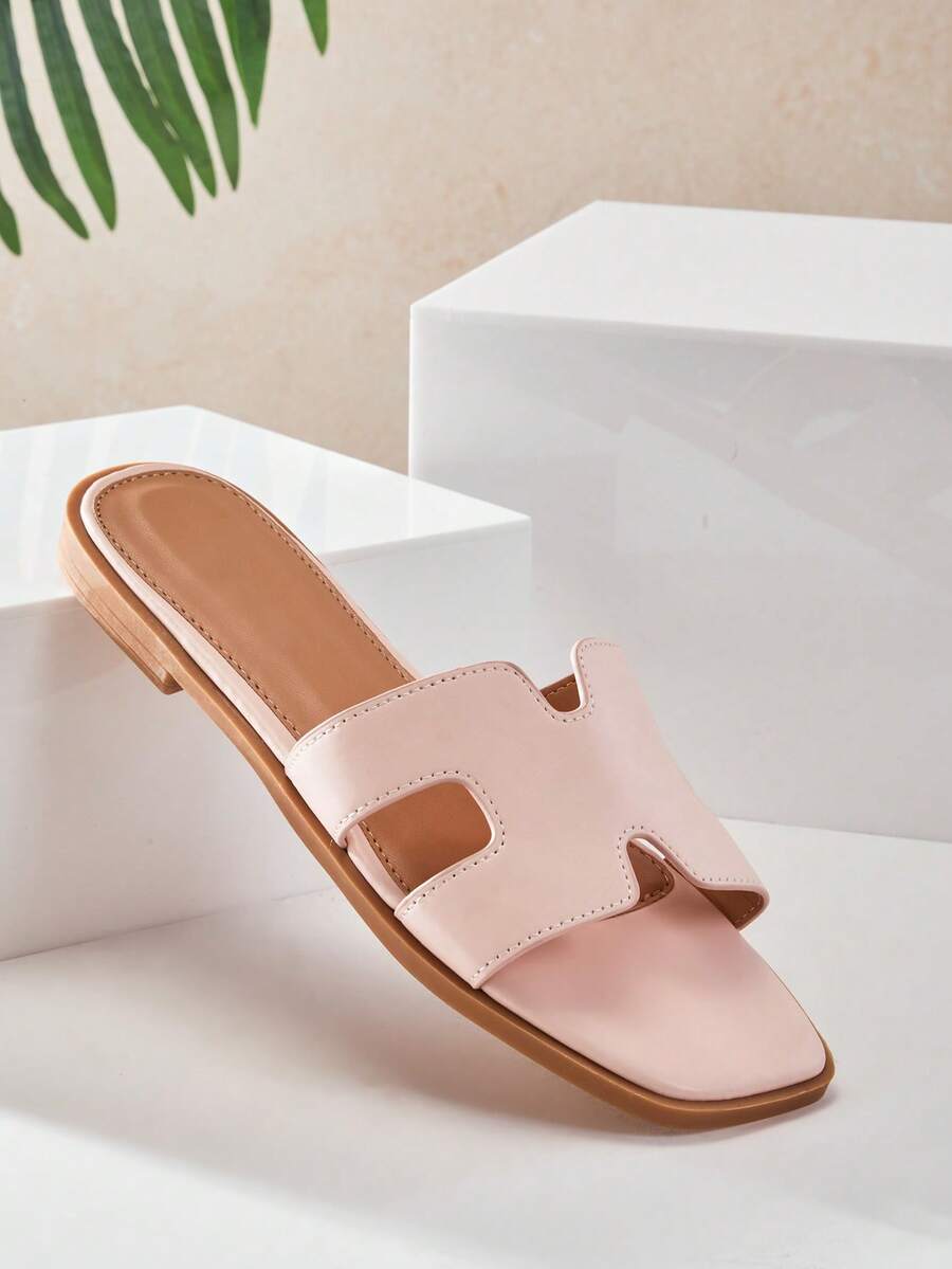 SHUZIA 女士方头纯色休闲平底凉鞋夏季夏季鞋春季鞋春假复活节度假鞋休闲鞋沙滩鞋母亲节礼物 - 藕粉色 - 查看 1