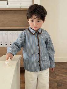 DAZY Toddler Boys' Casual Striped Collar Long Sleeve Top, Spring/Autumn - Blue - View 4