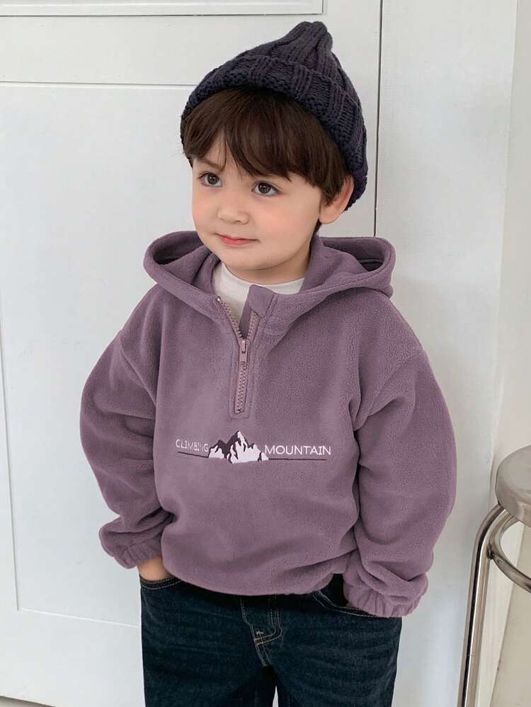 Toddler Boys' Hooded Fleece-Like English Embroidery Sweatshirt