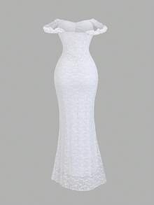 Sweetra Elegant Lace Texture Maxi Mermaid Dress, Sexy & Graceful For Party, Vacation, Autumn/Spring - White - View 2
