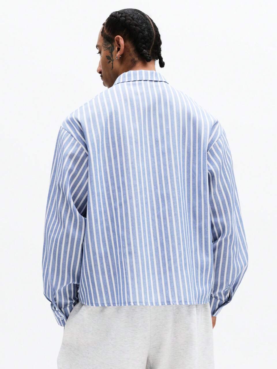 SUMWON Camisa Social de Manga Longa com Listras e Botões, Ajuste Justo, com Gravata Destacável para Uso Casual no Escritório