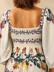 fsvsCAJUNI Vestido corto negro con mangas farol, con estampado floral y de limones vintage, y cierre delantero de lazo, de estilo bohemio para mujersdvs J4LS - Multicolor - Ver 6