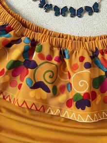 EMERY ROSE Floral Digital Print Off Shoulder Fitted Women T-Shirt - Yellow - View 3