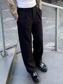 SLATEMANN Men's Fashionable Solid Color Loose Pocket Pants - Black - View 3