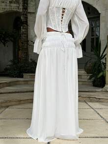 Opulessa 春夏优雅休闲外出海滩婚礼浪漫度假女士优雅纯白色半身裙，适合派对、春夏度假、派对、婚礼、毕业典礼、庆典、伴娘等场合 - 白色 - 查看 2