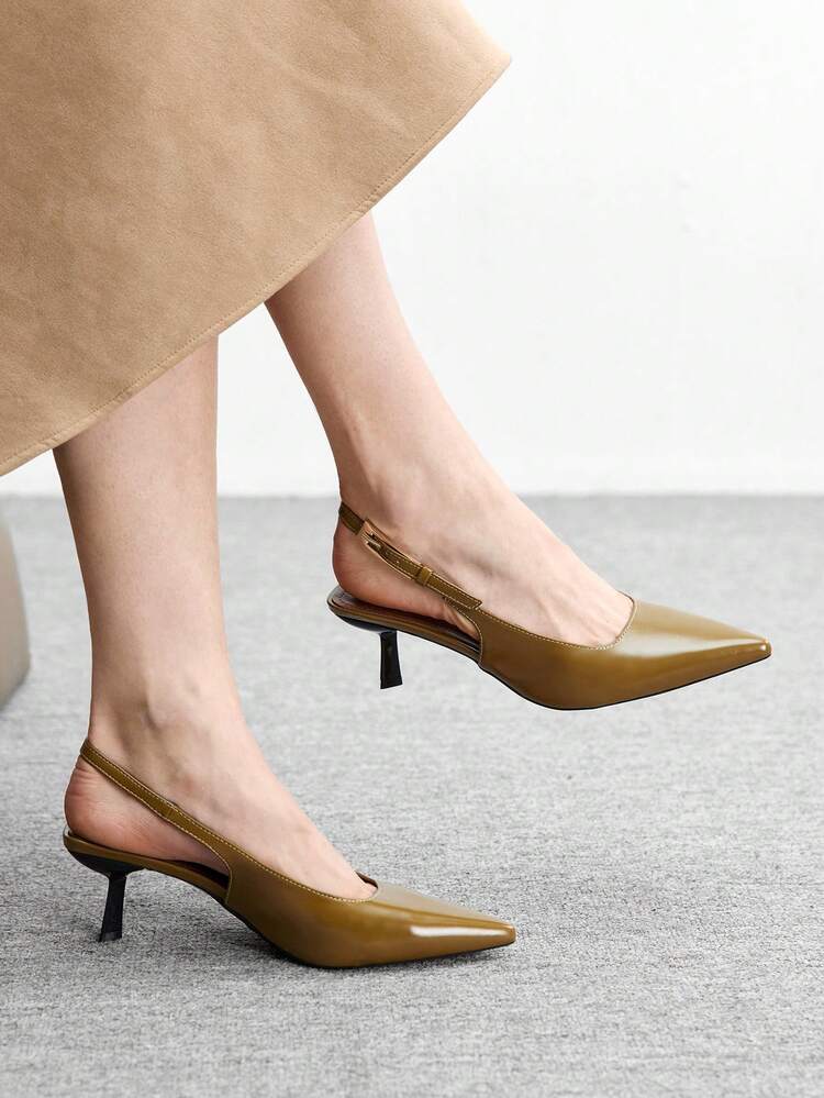 CUCCOO BIZCHIC レモンイエロー ポインテッドトゥ スティレットヒール ファッショナブル ミニマリスト フレンチスタイル 多用途 レディース ハイヒールパンプス、春/秋