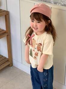 DAZY Toddler Girls' Round Neck Cartoon Christmas Bow Print Top - Apricot - View 4