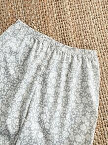 Teen Girls Comfortable Floral Mesh Embroidered Pajama Set - Mint Green - View 6