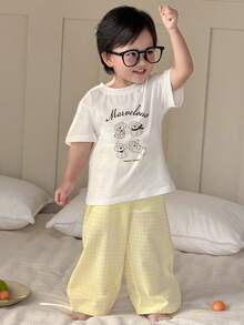 DAZY Toddler Boys' Cartoon Puppy Print Crew Neck 2 Pieces Pajama Set