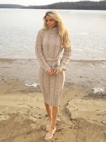 Sydney Algeri Women's Long Sleeve Turtleneck Sweater Dress Fall Winter Cloth For Women - Khaki - View 4