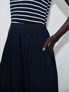 Lumivelle Women's French Nautical Navy Striped Patchwork Sleeveless High Waist Elastic Waist Flowy Dress - Navy Blue - View 4