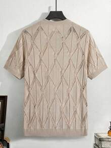 Genlund Áo thun nam cổ tròn thiết kế khoét lỗ hình thoi, kiểu dáng thường ngày đa năng, tay ngắn, thích hợp mặc đi làm, mùa hè, màu kem, đồ đi biển cho nam, màu trắng kem, phong cách châu Âu, trang phục mùa hè, bộ đồ hai mảnh màu kem cho nam, trang phục đi biển cho nam, màu trắng kem, phong cách châu Âu, trang phục mùa hè cho nam. - Màu be - Xem 3