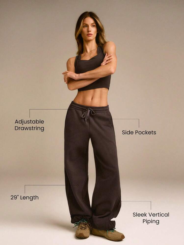 Everyday Fleece Stay Toasty Soft Warm Lightweight Side Piping Pockets Elastic Waist Drawstring Sweatpants Autumn Winter Daily Casual