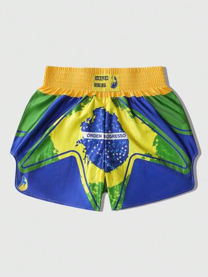 ROMWE MEN Street Life Men's Elastic Waist Contrast Color Letter Print Casual Versatile Vacation Shorts