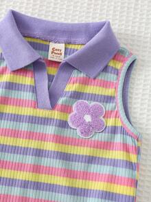 Cozy Pixies 女婴柔软针织无袖套头衫，饰有心形花卉图案