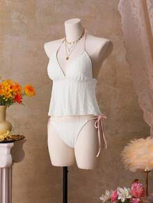 Bellisia 女士夏季度假可爱特殊面料印花撞色V领吊带背心 - 粉色 - 查看 3