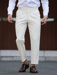 Manfinity Bizformal 男士商务休闲纯色西装裤，通勤百搭 - 米色 - 查看 4