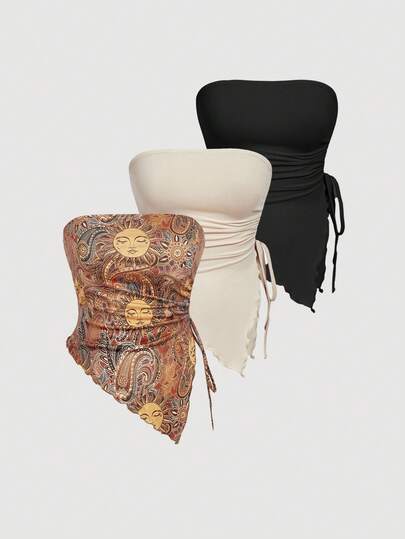 SHEIN MOD 大码不对称下摆系带吊带背心，适合夏季度假穿着