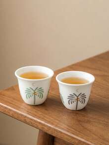 Cirelle 6pcs Arabic Coffee Cups (Finjan) - 60ml Ceramic With Palm Tree Pattern, For Traditional Serving With Dallah & Gift - Multicolor - View 4