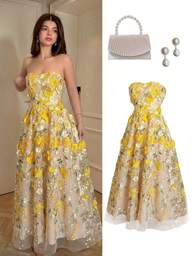 Selianne Latest Spring/Summer Romantic Elegant Purple Floral Embroidery Mesh Waist Cinched Women's Dress