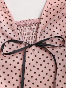 Sweetra Women's Sweet Polka Dot Halter Tie Waist Shirred Dress - Pink - View 4