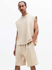 SUMWON Elliot 1965 Script Sleeveless Tank Top And Drawstring Shorts Co-Ord Set Casual Summer Two Piece Outfit Regular Fit Crew Neck - Black - View 3