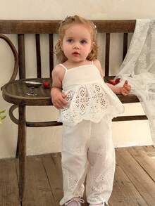 LMoss Kids 2pcs Baby Girl Woven Solid Color Camisole And Long Pants Set,Kids - White - View 5