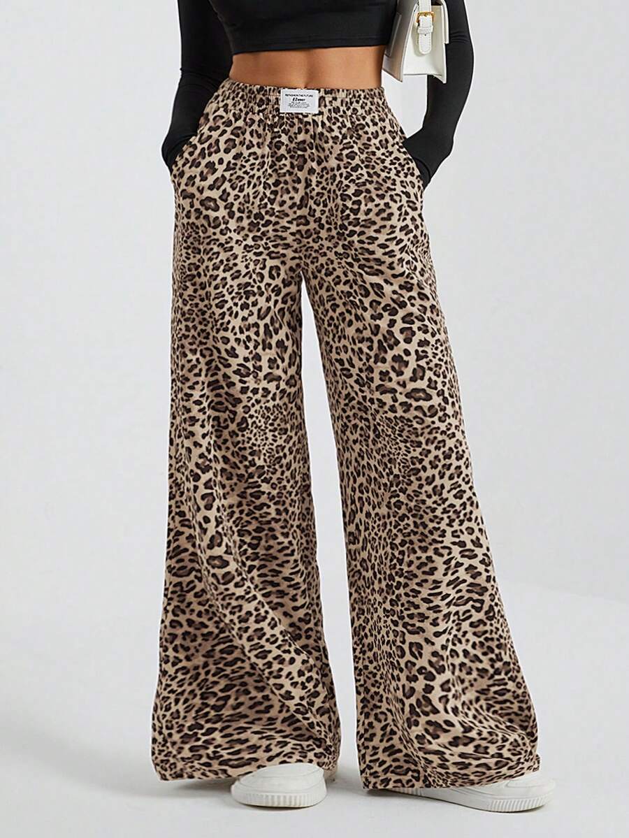 SHEIN Tall Women's Wide-Leg Street Trousers In Leopard Print Woven Cute Pants Cheetah Pants Animal Print Clothes Pants Wide Leg Leopard Pants Wide Leg Pants Animal Print Pants - Multicolor - View 1