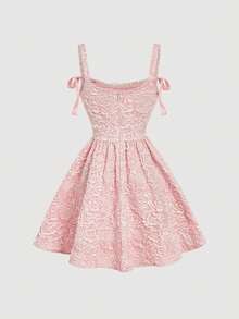 SHEIN MOD Váy hai dây Jacquard họa tiết thắt nút màu hồng - Hồng - Xem 4