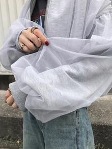 FRIFUL Women's Casual Mesh Decorated Jacket, Spring/Autumn