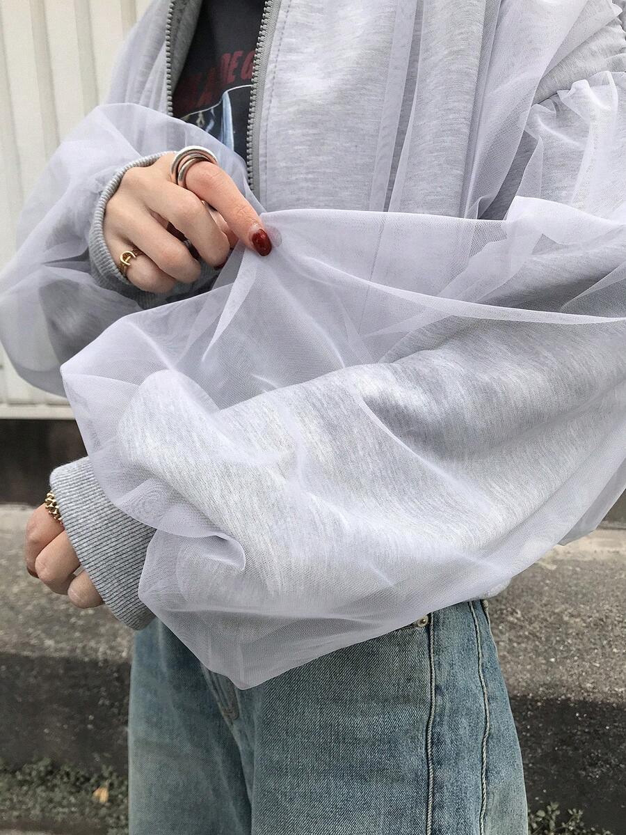 FRIFUL Women's Casual Mesh Decorated Jacket, Spring/Autumn