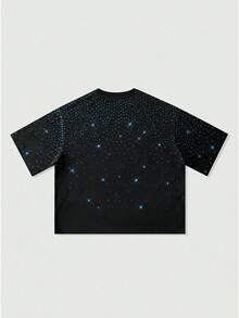 ROMWE MEN Street Life 男士重磅渐变亮片钻石宽松T恤 - 黑色 - 查看 4