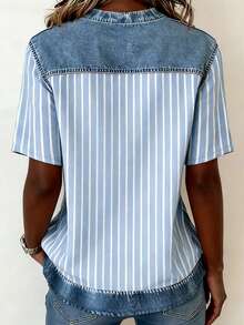 EMERY ROSE Women's Short Sleeve Raglan Sleeve Round Neck Striped Casual Loose Top