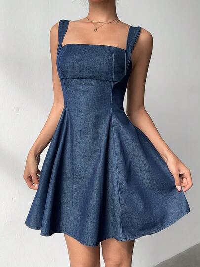 Aloruh Mono vestido de mezclilla con cintura ceñida de moda casual para mujer