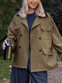 Livesso Women's Casual Outdoor Jacket With Collar And Large Pockets School - Green - View 3