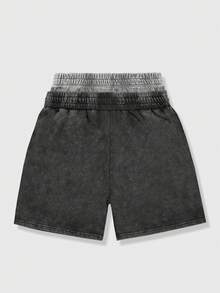 ROMWE MEN Street Life Men's Contrast Color Drawstring Waist Graphic Print Shorts - Black - View 2