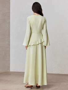 ZEYLAH Bell Sleeve Fitted Waist Flared Dress, Spring - Olive Green - View 3