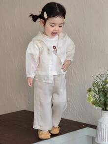 DAZY Toddler Girls' Hooded Textured Casual Spring/Summer Long Sleeve Versatile Jacket - White - View 1