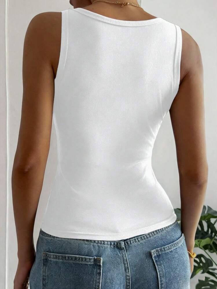 Women's Casual Vacation Beach Sleeveless Cotton Tank Top, White Basic, Spring/Summer