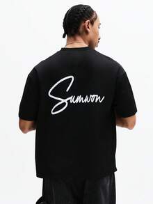 SUMWON Sunrom 标志性超大短袖圆领T恤，背面印有大号字母图案，休闲款 - 黑色 - 查看 6