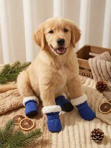 PETSIN Cute Dog Shoes Winter New Candy Color Series, Thermal Lined Thickened Warm Dog Boots, Soft-Soled Pet Shoes For Teddy Small Dogs, Anti-Slip Comfortable Dog Footwear - Blue - View 2