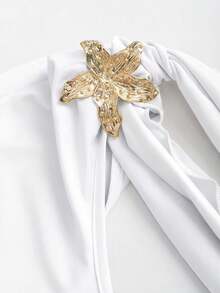 Sweetra Asymmetrical Shoulder Metal Floral Detail Bodycon Mini Dress - White - View 3