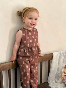 LMoss Kids 2件套女婴碎花无袖休闲上衣和打底裤套装 - 彩色 - 查看 7