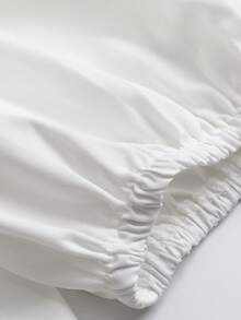 EMERY ROSE Women's Fashion Off-Shoulder Collar Placket Splice Elastic Gathered Puff Sleeve Romantic Elegant Casual Commute Date Party Dining Blouse, Spring/Summer - White - View 7