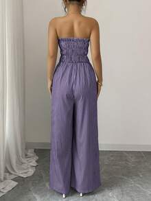 Elenzga 女士夏季休闲条纹抹胸连体裤 - 随机花卉图案 - 彩色 - 查看 2